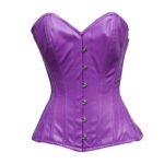 Viola Reale — Women's Royal Purple Satin Glossy Sweetheart Neckline Boned Lace-Up Back Bustier Overbust Corset Top with Front Stud Button Closure Vintage Burlesque Party Evening Shapewear