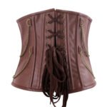 Guerriera — Women's Dusty Mauve Brown Faux Leather Wide Underbust Waist Cincher Belt Corset with Antique Brass-Tone Stud Rivet Chain D-Ring Detail Boned Lace-Up Back Steampunk Medieval Warrior Armor Costume Shapewear - Image 2