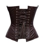 Cioccolato Antico — Women's Dark Espresso Brown Faux Leather Sweetheart Overbust Corset Bustier Top with Antique Copper-Tone Front Stud Button Closure Stitched Panel Detail Boned Lace-Up Back Gothic Burlesque Vintage Classic Costume Shapewear - Image 2