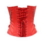 Fiamma Ribelle — Women's Crimson Red Faux Leather Sweetheart Overbust Corset Bustier Top with Silver-Tone Front Zip Closure Double Buckle Strap D-Ring Stud Rivet Detail Boned Lace-Up Back Gothic Punk Biker Edgy Bold Statement Costume Shapewear - Image 2