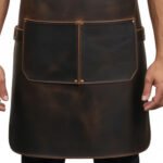 Scuro Artigiano — Men's Dark Espresso Brown Genuine Waxed Full-Grain Cowhide Leather Heavy-Duty Adjustable Cross-Back Strap Antique Brass-Tone Buckle ID Window Pocket Multi-Pocket Chef Barber Blacksmith Craftsman Rugged Workshop Utility Apron - Image 2