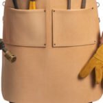 Crudo Pioniere — Men's Pale Natural Beige Buff Genuine Thick Full-Grain Cowhide Leather Heavy-Duty Adjustable Cross-Back Tan Leather Strap Leather Loop Buckle Quad Front Tool Pocket Hammer Loop Brush Holder Wide Lower Panel Chef Barber Blacksmith Carpenter Woodworker Craftsman Rugged Pioneer Workshop Utility Apron - Image 2