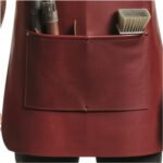 Vino Incrociato — Men's Deep Burgundy Wine Red Genuine Glossy Full-Grain Cowhide Leather Heavy-Duty Adjustable X-Cross Front Strap Snap-Button Fastening Side Tool Pocket Torch Holder Brush Slot Chef Barber Blacksmith Craftsman Bold Statement Professional Workshop Utility Apron - Image 2