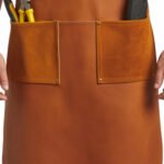 Ambra Costruttore — Men's Bright Amber Orange Tan Genuine Full-Grain Cowhide Leather Heavy-Duty Adjustable Straight Neck Strap Chest Patch Pocket Dual Lower Side Tool Pocket Plier Holder Screwdriver Slot Clean Center Panel Mechanic Carpenter Electrician Blacksmith Craftsman Rugged Heavy-Duty Professional Workshop Utility Apron - Image 2