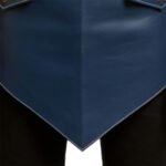 Blu Cavaliere — Men's Royal Navy Cobalt Blue Genuine Smooth Glossy Full-Grain Cowhide Leather Heavy-Duty Adjustable Black Cross-Back Shoulder Strap Gunmetal Eyelet Hardware Chest Patch Pocket Dual Lower Side Pocket Distinctive Arrow-Tip Pointed Hem Panel Chef Barber Stylist Tattoo Artist Craftsman Bold Fashion-Forward Professional Salon Workshop Utility Apron - Image 2