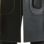 Nero Elegante — Men's Deep Jet Black Genuine Smooth Full-Grain Cowhide Leather Heavy-Duty Adjustable Cross-Back Strap Antique Gold Brass D-Ring Hardware Horizontal Front Zipper Chest Pocket Contrast Gold Stitch Detail Large Lower Left Patch Pocket Right Side Scissor Comb Holder Slot Barber Hairdresser Stylist Tattoo Artist Craftsman Sleek Minimal Fashion-Forward Professional Salon Utility Apron - Image 2