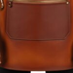 Ambra Lusso — Men's Rich Amber Honey Cognac Tan Genuine Hand-Patina Burnished Full-Grain Cowhide Leather Heavy-Duty Adjustable Cross-Back Strap Gold O-Ring Hardware Large Upper Chest Pocket Dual Lower Zipper Pocket Gold Zipper Pull Contrast Edge Stitch Sleek Structured Design Chef Barber Sommelier Stylist Craftsman Refined Luxury Professional Salon Restaurant Workshop Utility Apron - Image 2