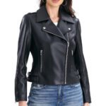 Ferrano — Women's Sleek Midnight Black Genuine Leather Asymmetric Zip Moto Biker Jacket