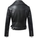 Zorrente — Women's Coal Black Genuine Leather Wide-Lapel Multi-Zip Stud-Belt Cropped Hardcore Biker Jacket - Image 2