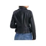 Ferrano — Women's Sleek Midnight Black Genuine Leather Asymmetric Zip Moto Biker Jacket - Image 3