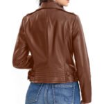 Ferrano — Women's Rich Cognac Brown Genuine Leather Asymmetric Silver-Snap Belted Moto Biker Jacket - Image 2