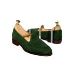 Smeraldo — Men's Forest Emerald Green Suede Plain Penny Slip-On Loafer Dress Shoes with Leather Sole