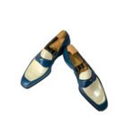 Oceano — Men's Teal Blue & Cream Ivory Two-Tone Leather Square-Toe Penny Slip-On Loafer Luxury Dress Shoes - Image 2