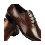 Acuto — Men's Dark Brown High-Shine Leather Pointed-Toe Medallion Brogue Lace-Up Oxford Formal Dress Shoes with Leather Sole - Image 2