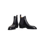 Notturno — Men's Black High-Shine Leather Chelsea Ankle Boots with Grey Elastic Side Panels & Leather Sole