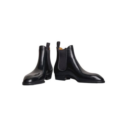 Notturno — Men's Black High-Shine Leather Chelsea Ankle Boots with Grey Elastic Side Panels & Leather Sole