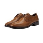 Traforato — Men's Tan Cognac Perforated Leather Plain-Toe Lace-Up Derby Smart Casual Dress Shoes with Rubber Sole