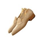 Sabbia — Men's Beige Sand Suede Plain Penny Slip-On Loafer Dress Shoes with Leather Stacked Heel & Leather Sole