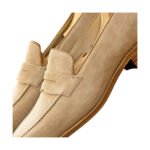 Sabbia — Men's Beige Sand Suede Plain Penny Slip-On Loafer Dress Shoes with Leather Stacked Heel & Leather Sole - Image 2