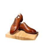 Classico — Men's Tan Cognac Leather Cap-Toe Quarter Brogue Lace-Up Oxford Formal Dress Shoes with Leather Welt Sole