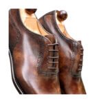 Antico — Men's Dark Brown Hand-Burnished Leather Cap-Toe Quarter Brogue Lace-Up Oxford Luxury Dress Shoes with Patina Finish & Leather Sole - Image 2