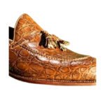 Coccodrillo — Men's Tan Cognac Crocodile Embossed Leather Tassel Slip-On Loafer Luxury Exotic Dress Shoes with Leather Sole - Image 2