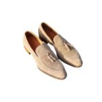 Panna — Men's Cream Ivory Suede Tassel Slip-On Loafer Smart Casual Dress Shoes with Leather Sole