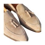 Panna — Men's Cream Ivory Suede Tassel Slip-On Loafer Smart Casual Dress Shoes with Leather Sole - Image 2