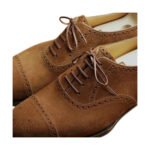 Camoscio — Men's Tan Camel Suede Cap-Toe Quarter Brogue Lace-Up Oxford Smart Casual Dress Shoes with Leather Sole - Image 2