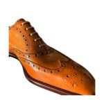 Splendore — Men's Tan Cognac High-Shine Leather Wingtip Full-Brogue Lace-Up Oxford Luxury Dress Shoes with Leather Welt Sole - Image 2