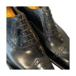 Grigio — Men's Dark Navy Charcoal Grey Polished Leather Cap-Toe Quarter Brogue Square-Toe Lace-Up Oxford Formal Dress Shoes with Leather Sole - Image 2