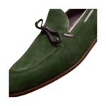 Fiore — Men's Olive Forest Green Suede Bow-Tie Pointed-Toe Slip-On Loafer Smart Casual Dress Shoes with Leather Sole - Image 2