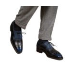 Remington — Men's Two-Tone Navy Blue & Black Leather Cap-Toe Oxford Brogue Lace-Up Formal Dress Shoes with Leather Sole