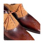 Harrington — Men's Two-Tone Tan Brown & Camel Suede Leather Wingtip Brogue Oxford Lace-Up Formal Dress Shoes with Leather Sole - Image 2