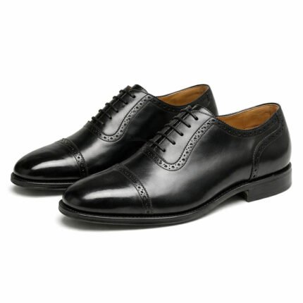 Oxfordio — Men's Jet Black Genuine Leather Cap-Toe Lace-Up Oxford Formal