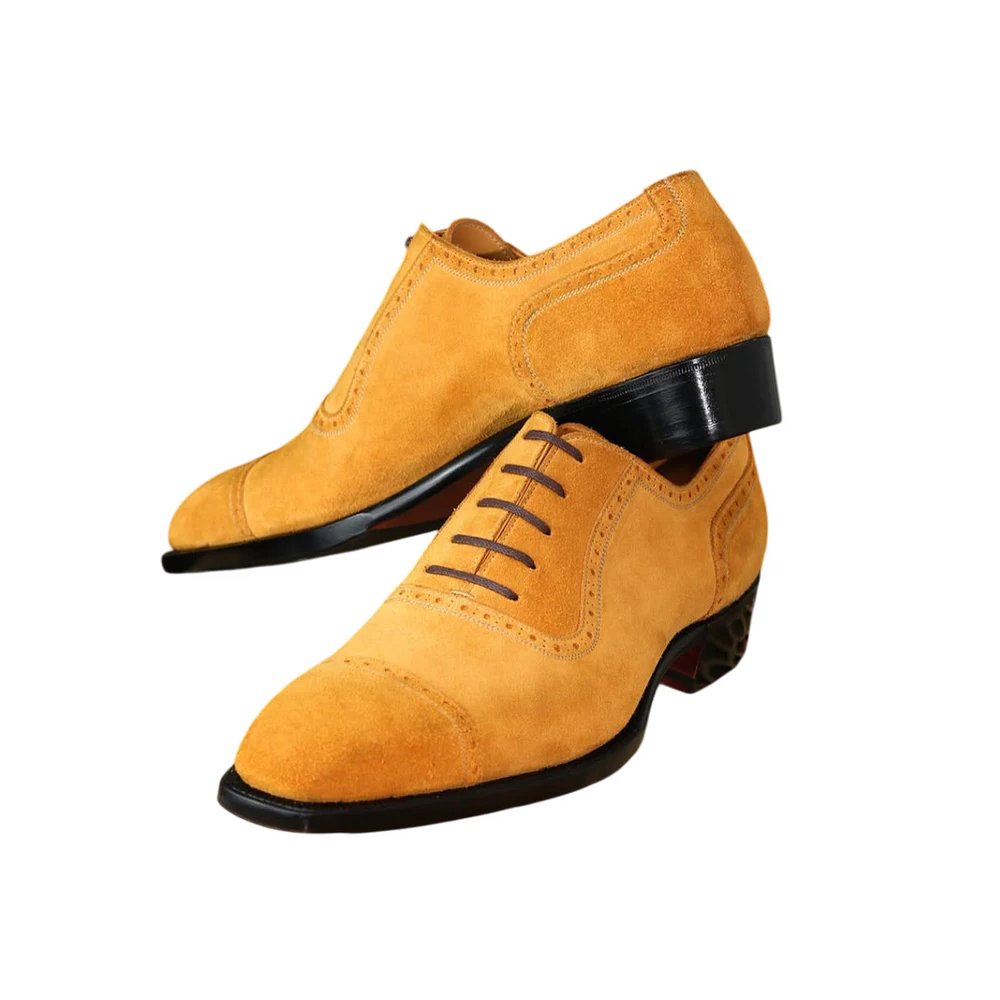 M15 Milano — Men's Mustard Yellow Suede Cap-Toe Lace-Up Oxford Shoes - Image 1