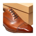 Clifton — Men's Tan Brown Genuine Leather Cap-Toe Oxford Brogue Lace-Up Formal Dress Shoes with Leather Sole - Image 2
