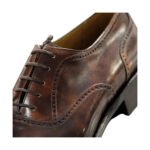 Barlow — Men's Dark Brown Burnished Leather Cap-Toe Oxford Brogue Lace-Up Formal Dress Shoes with Leather Sole - Image 2