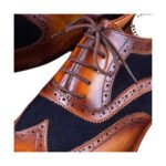 Stratton — Men's Two-Tone Cognac Brown Leather & Navy Suede Wingtip Brogue Oxford Lace-Up Formal Dress Shoes with Leather Sole - Image 2