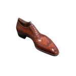 Weston — Men's Cognac Tan Genuine Leather Wingtip Brogue Oxford Lace-Up Formal Dress Shoes with Leather Sole