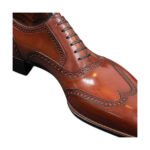 Weston — Men's Cognac Tan Genuine Leather Wingtip Brogue Oxford Lace-Up Formal Dress Shoes with Leather Sole - Image 2