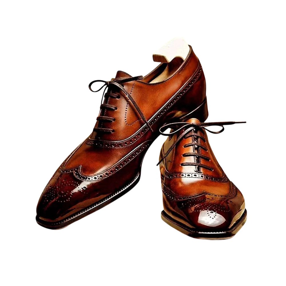 M159 Pemberton — Men's Cognac Brown Genuine Leather Wingtip Full Brogue Oxford Lace-Up Formal Dress Shoes with Leather Sole - Image 1