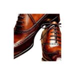 Pemberton — Men's Cognac Brown Genuine Leather Wingtip Full Brogue Oxford Lace-Up Formal Dress Shoes with Leather Sole - Image 2