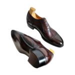 Dalton — Men's Dark Burgundy Oxblood Genuine Leather Cap-Toe Oxford Brogue Lace-Up Formal Dress Shoes with Leather Sole