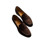 Lawson — Men's Dark Chocolate Brown Suede Penny Loafer Slip-On Smart Casual Dress Shoes with Leather Sole