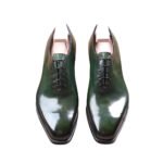Forrest — Men's Deep Olive Green Patina Genuine Leather Wholecut Oxford Lace-Up Formal Dress Shoes with Leather Sole