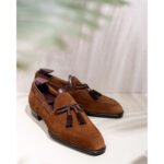 Nappino — Men's Cognac Tan Genuine Suede Tassel Loafer Slip-On Smart Casual Dress Shoes with Leather Sole