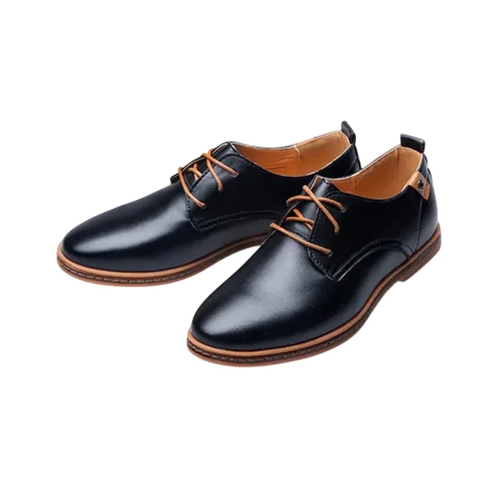 M17 Marco — Men's Navy Blue Leather Contrast Lace Plain-Toe Derby Casual Dress Shoes - Image 1