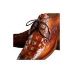 Caiman — Men's Cognac Brown Genuine Crocodile Leather Derby Lace-Up Formal Dress Shoes with Leather Sole - Image 2