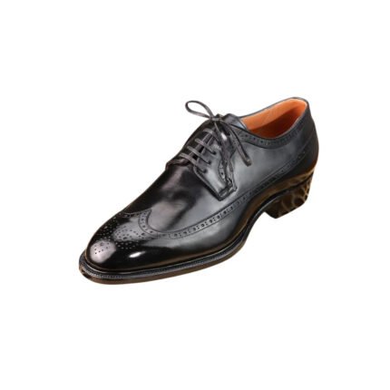 Carlton — Men's Jet Black Genuine Leather Wingtip Brogue Oxford Lace-Up Formal Dress Shoes with Leather Sole